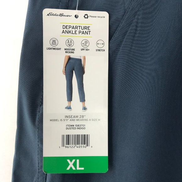EDDIE BAUER Departure Ankle Pant Blue Pull On Pockets Size XL 38x 28 Women - Picture 3 of 12